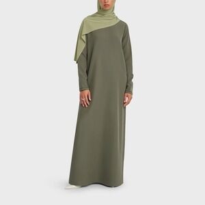 NWT Merrachi Essential Dress Dusty Olive Green Long Sleeve Modest Medium New